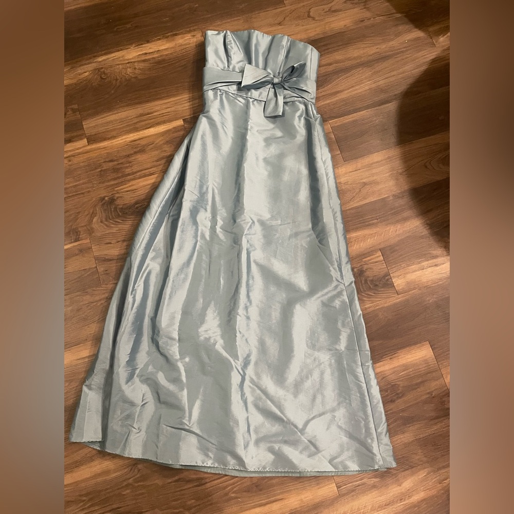 Amsale Shimmery Blue-Green Satin Evening Gown